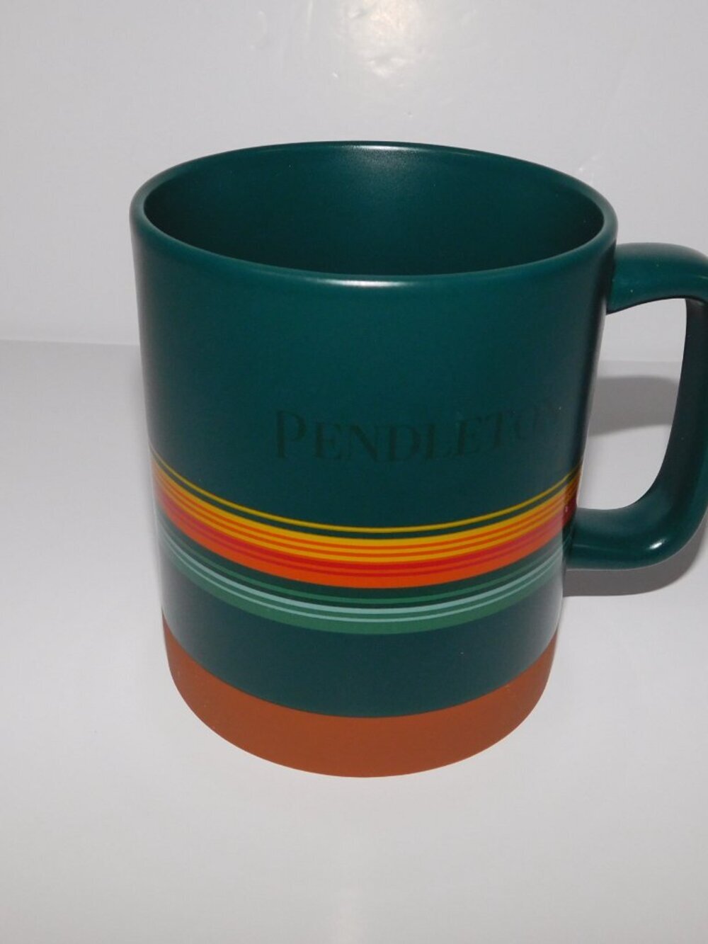 Pendleton striped Ceramic Coffee Tea Mug Green Brown Yellow Orange 18 oz - Picture 3 of 8